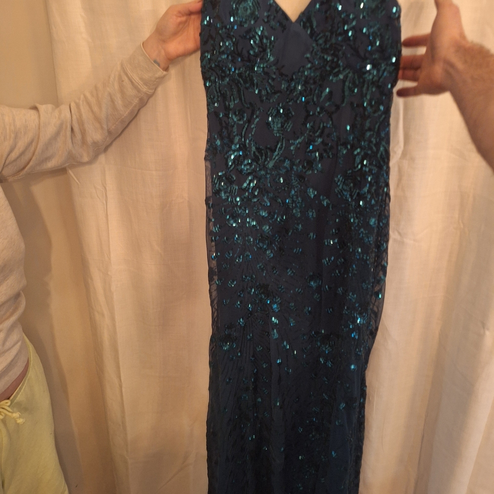 Lulu's Navy Sequin Backless Dress